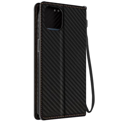 Etui Pour Iphone 15 Plus Effet Carbone Portefeuille Support Vidéo Noir