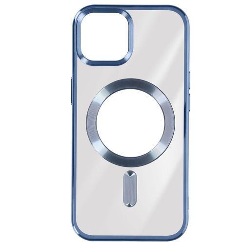Coque Magsafe Pour Iphone 15 Silicone Protection Caméra Contour Chromé Bleu