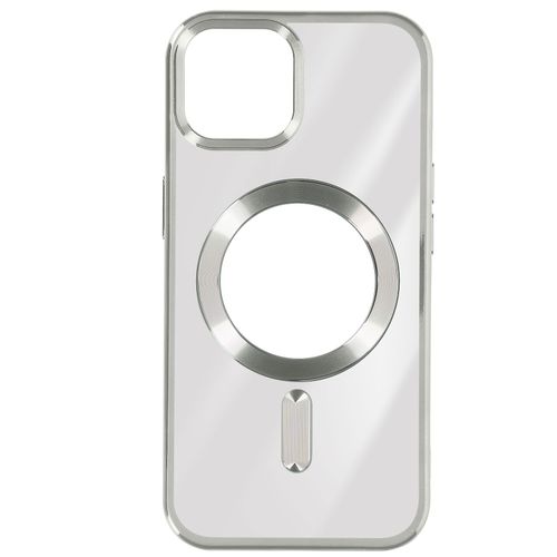 Coque Magsafe Pour Iphone 15 Silicone Protection Caméra Contour Chromé Argent