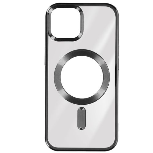 Coque Magsafe Pour Iphone 15 Silicone Protection Caméra Contour Chromé Noir