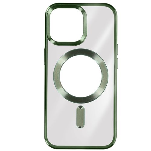 Coque Magsafe Pour Iphone 15 Pro Silicone Protection Caméra Contour Chromé Vert