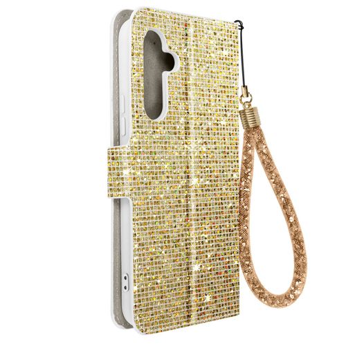Étui Pour Samsung Galaxy A34 5g Pailleté Disco Portefeuille Support Vidéo Or