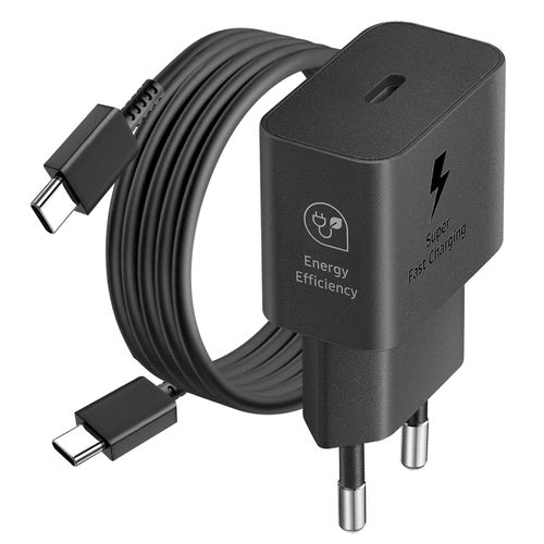 Chargeur secteur GaN USB-C 25W + Câble USB-C noir, Produit officiel Samsung