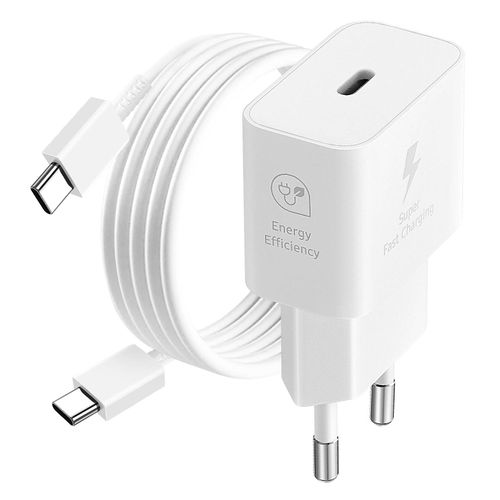 Chargeur secteur GaN USB-C 25W + Câble USB-C blanc, Produit officiel Samsung
