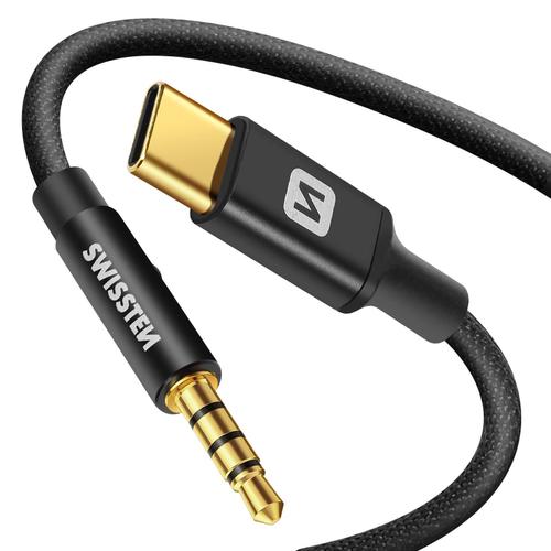 Câble Jack 3.5mm vers USB-C, Adaptateur Audio Swissten Noir 1,5m