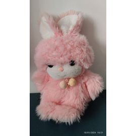 Vintage Doudou Peluche Lapin Rose Pompons Ajéna