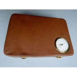 Trousse de toilette de voyage vintage en skaï, avec réveil mécanique incorporé