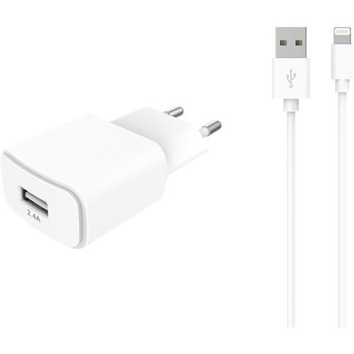 Chargeur secteur Essentielb USB 2,4A + Cable lightning blanc