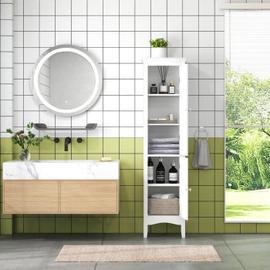 kleankin Meuble de salle de bain support papier toilette avec placard et  étagère réglable 18 x 20 x 80 cm blanc