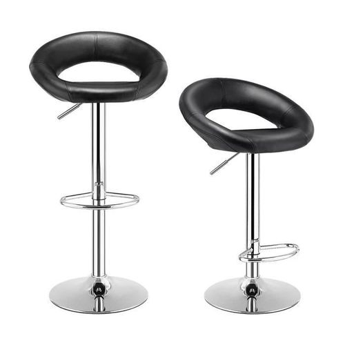 Lot De 2 Tabourets De Bar Pivotants En Cuir - Costway - Réglables En Hauteur - Base Antidérapante - Noir