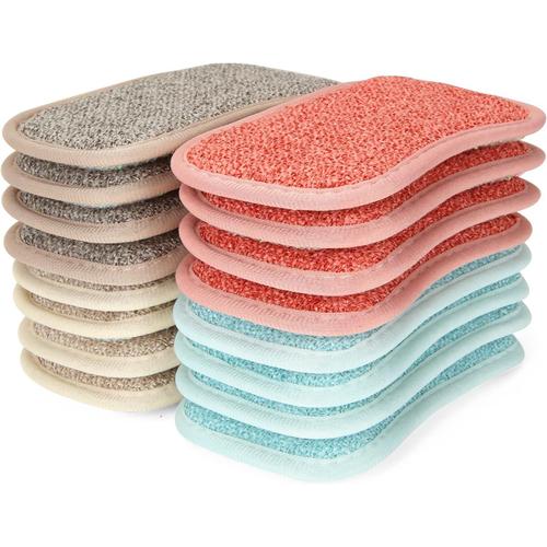 Lot de 16 ¿¿ponges lavables R¿¿utilisables Vaisselle, Double Action Eponge Microfibres Reutilisable Lavable pour Le Nettoyage de La Vaisselle, Assiettes, Plan de Travail, Evier