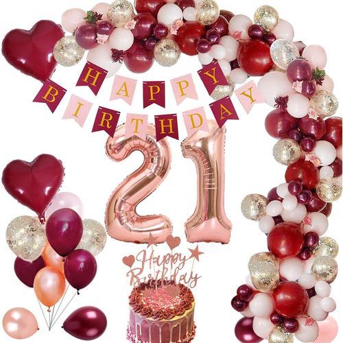 21 Anniversaire Fille Ballon De Bourgogne 21 Ans Parti D¿¿Coration En Feuille Ballons De Confettis En Or Rose Vin Rouge Banni¿¿Re De Gateau Pour Fille Femme Anniversaire Faveurs De F¿¿Te