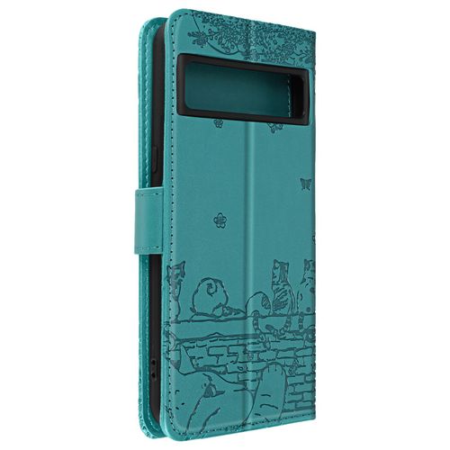Etui Chat Pour Google Pixel 8 Pro Portefeuille Série Kawaii Cat Cover Turquoise