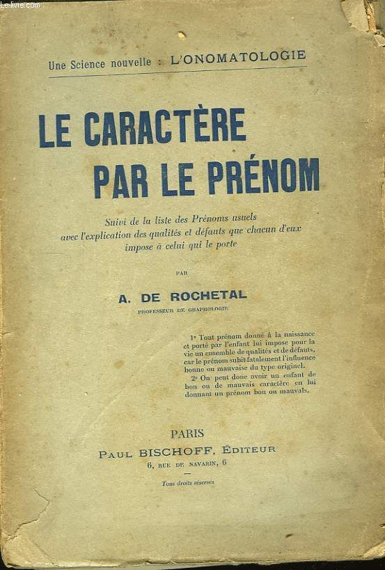 La Caract re Par le Pr nom Livre ancien Rakuten