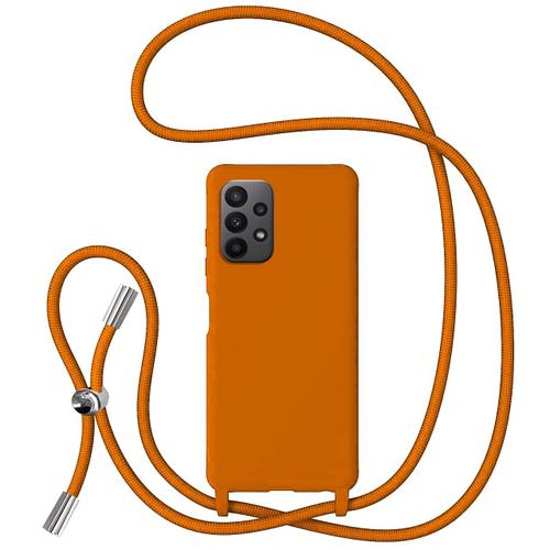 Lemontti Coque Silicone Avec Cordon Samsung Galaxy A23 5g Orange (Protection 360°, Matière Fine, Doublée Microfibre)