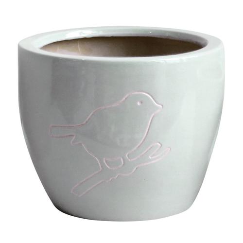 Cache Pot Bird Gris En Terre Cuite 22 Cm