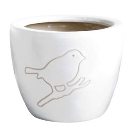 Cache Pot Bird Blanc En Terre Cuite 13 Cm