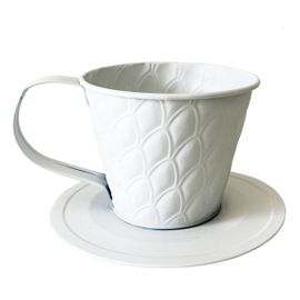 Cache Pot En Métal Blanc En Forme De Tasse