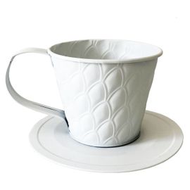 Cache Pot En Métal Blanc En Forme De Tasse