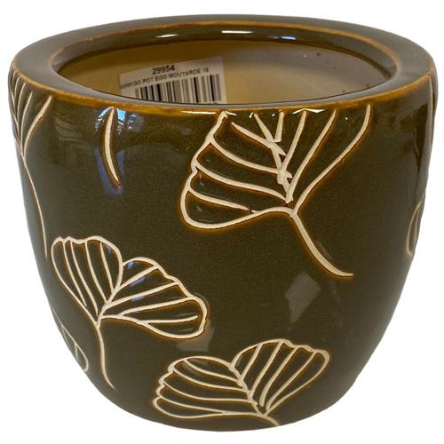 Cache Pot Jaune Ginkgo En Terre Cuite 18 Cm