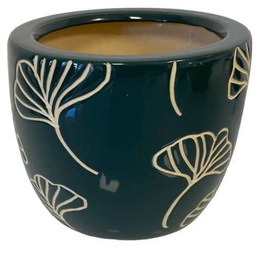 Cache Pot Vert Ginkgo En Terre Cuite 18 Cm