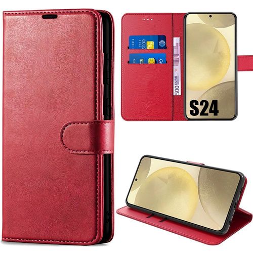 Coque Pour Samsung Galaxy S24, Cuir Synthétique Rouge Anti-Rayures Protection 360 Degré - E.F.Connection