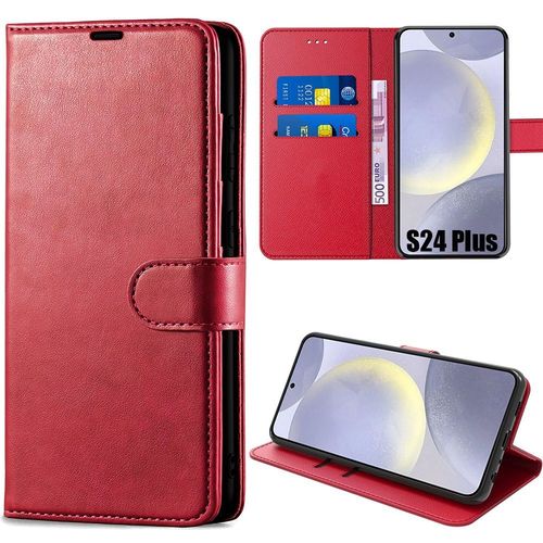 Coque Pour Samsung Galaxy S24 Plus (S24+), Protection Effet Cuir Fermeture Magnétique Antichoc - Rouge - E.F.Connection