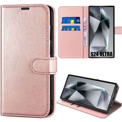 Coque Pour Samsung Galaxy S24 Ultra, Cuir Synthétique Rose Anti-Rayures Protection 360 Degré - E.F.Connection