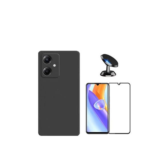 Kit De Film En Verre Trempé De La Couverture 5d + Couvercle De Silicone Liquide + Support Magnétique De Voiture Phonecare Pour Xiaomi Redmi 13c 5g - Le Noir