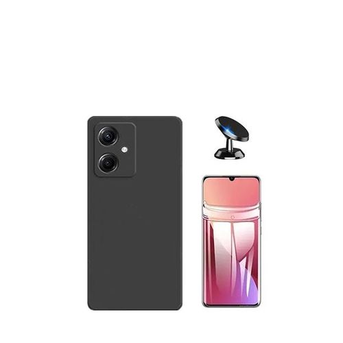 Kit De Film En Verre Trempé De La Couverture 5d + Couvercle De Silicone Liquide + Support Magnétique De Voiture Phonecare Pour Xiaomi Redmi 13c 5g - Le Noir