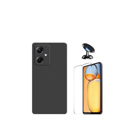 Kit De Film En Verre Trempé De La Couverture 5d + Couvercle De Silicone Liquide + Support Magnétique De Voiture Phonecare Pour Xiaomi Redmi 13c 5g - Le Noir