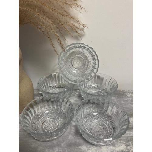 Vintage-Lot De 5 Magnifiques Coupelles En Verre Joliment Ciselé 