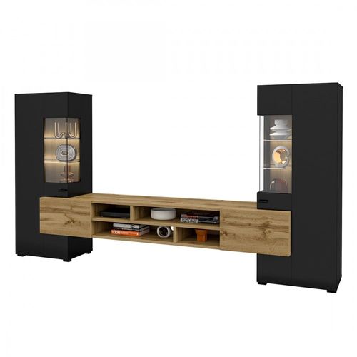 Ensemble De 3 Meubles De Salon Collection Kobee. Couleur Noir Et Chêne
