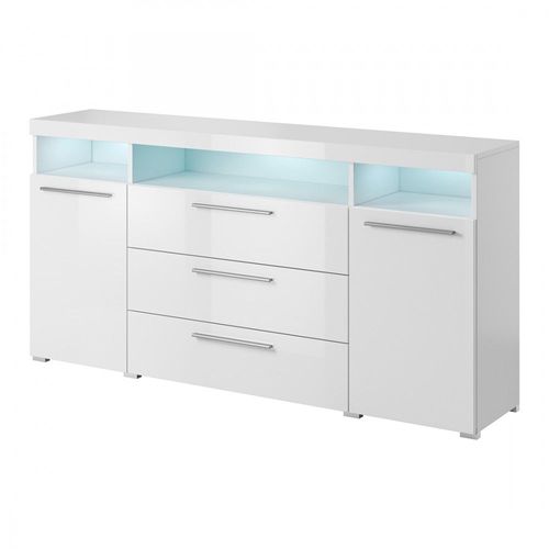 Buffet 180cm Pour Salon Couleur Blanc Brillant Collection Bombay