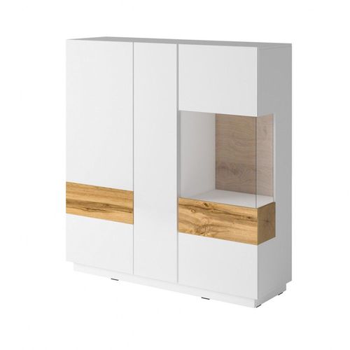 Buffet Haut Kiles Trois Portes. Coloris Blanc Et Chêne. Style Design