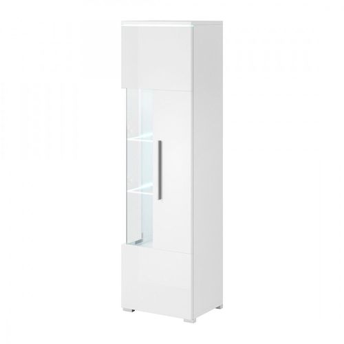 Vitrine Haute Design Collection Bombay. Coloris Blanc Brillant. Ouverture Droite