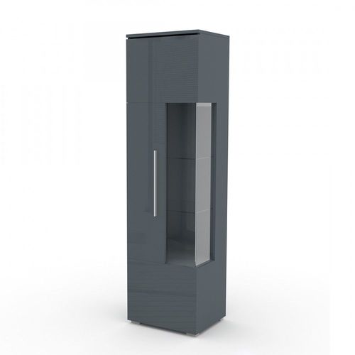 Vitrine Haute Design Avec Éclairage Collection Bombay. Coloris Gris Brillant. Ouverture Gauche