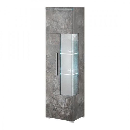 Vitrine Haute Design Collection Bombay. Coloris Gris Effet Ardoise. Ouverture Gauche