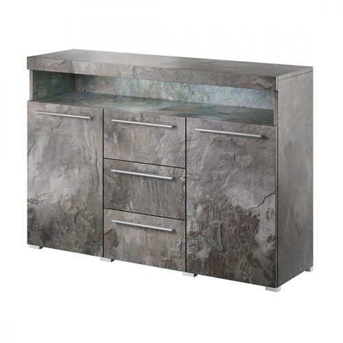 Buffet 130cm Pour Salon Couleur Gris Effet Ardoise Collection Bombay