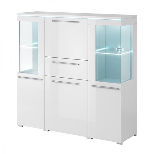 Buffet Haut Pour Salon Couleur Blanc Brillant Collection Bombay