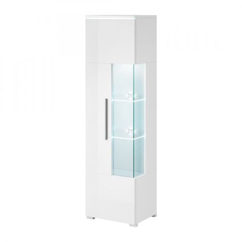 Vitrine Haute Design Collection Bombay. Coloris Blanc Brillant. Ouverture Gauche