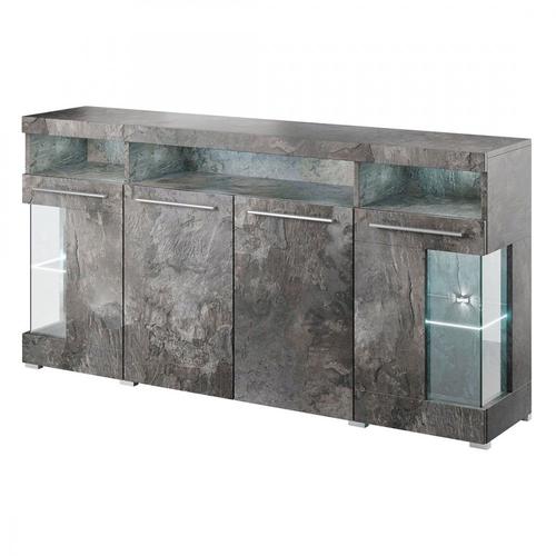 Buffet Xl 180cm Avec 4 Portes Couleur Gris Effet Ardoise Collection Bombay