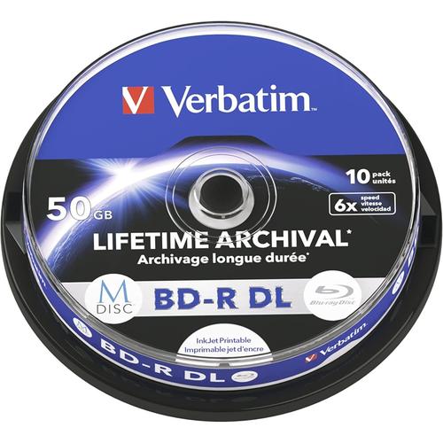 Verbatim M-Disc - 10 x BD-R DL - 50 Go 6x - surface imprimable par jet d'encre - spindle