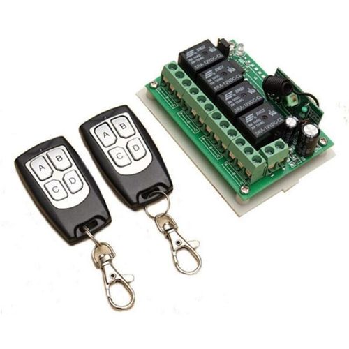 433MHZ Télécommande à Canaux sans Fil DC 12V 4CH Interrupteur à Relais RF Longue Distance 2 Émetteurs +1 Récepteur pour Porte de Garage/Portail Alarme