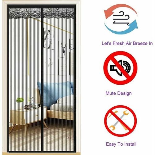 Moustiquaire Magnétique Porte 140x210cm,Moustiquaire Porte En Fibre De Verre,Rideaux Anti Mouches Pour Porte Fermeture Automatique Maille Ultra Fine Sans Perçage(Noir)