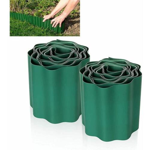 2 PCS Bordure de Pelouse Flexible 9M × 15CM Clôture Gazon Bordure Jardin Plastique Bordurette de Jardin Bords Bordures Jardin Exterieur PVC - Bordure de Jardin Flexible Vert