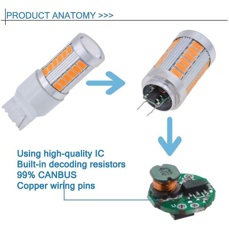 7440, T20 Ampoules Led Orange Jaune 900 Lumens Clignotants L... - 3