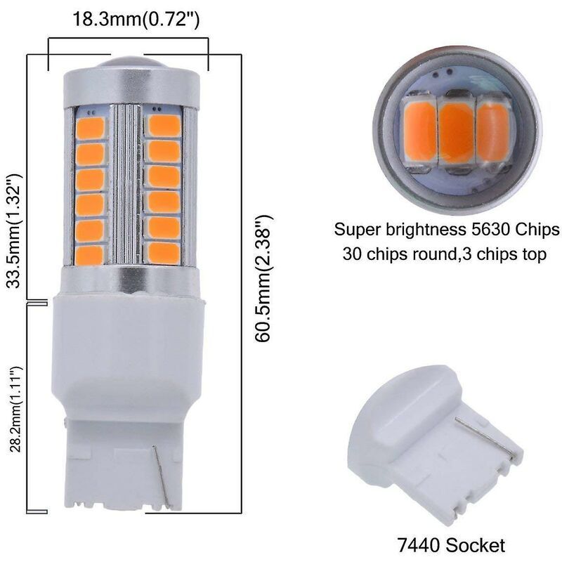 7440, T20 Ampoules Led Orange Jaune 900 Lumens Clignotants L... - 4