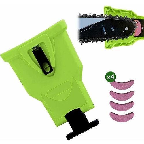 Affuteuse De Chaine pour Tronconneuse, Chaîne de Désherbeur, avec 4 pièces Pierre à Aiguiser Remplaçable (Vert)