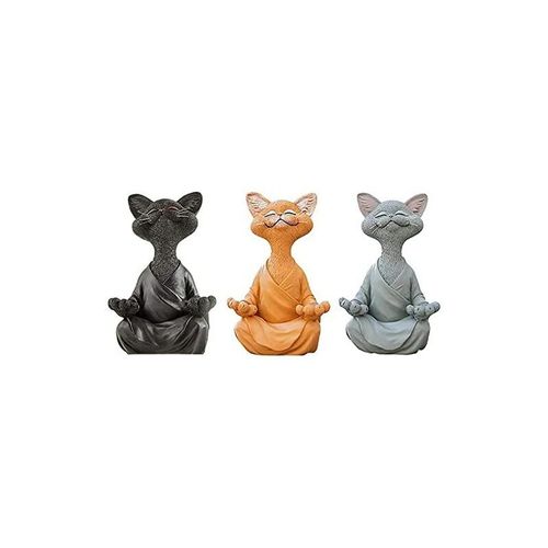 Lot De 3 Statues De Chat Méditant ? Bouddha Heureux En Forme De Chat ? Statue De Chat Zen Pour La Méditation Ou Le Yoga ? Sculpture Détendue Pour La Maison Ou L'extérieur?